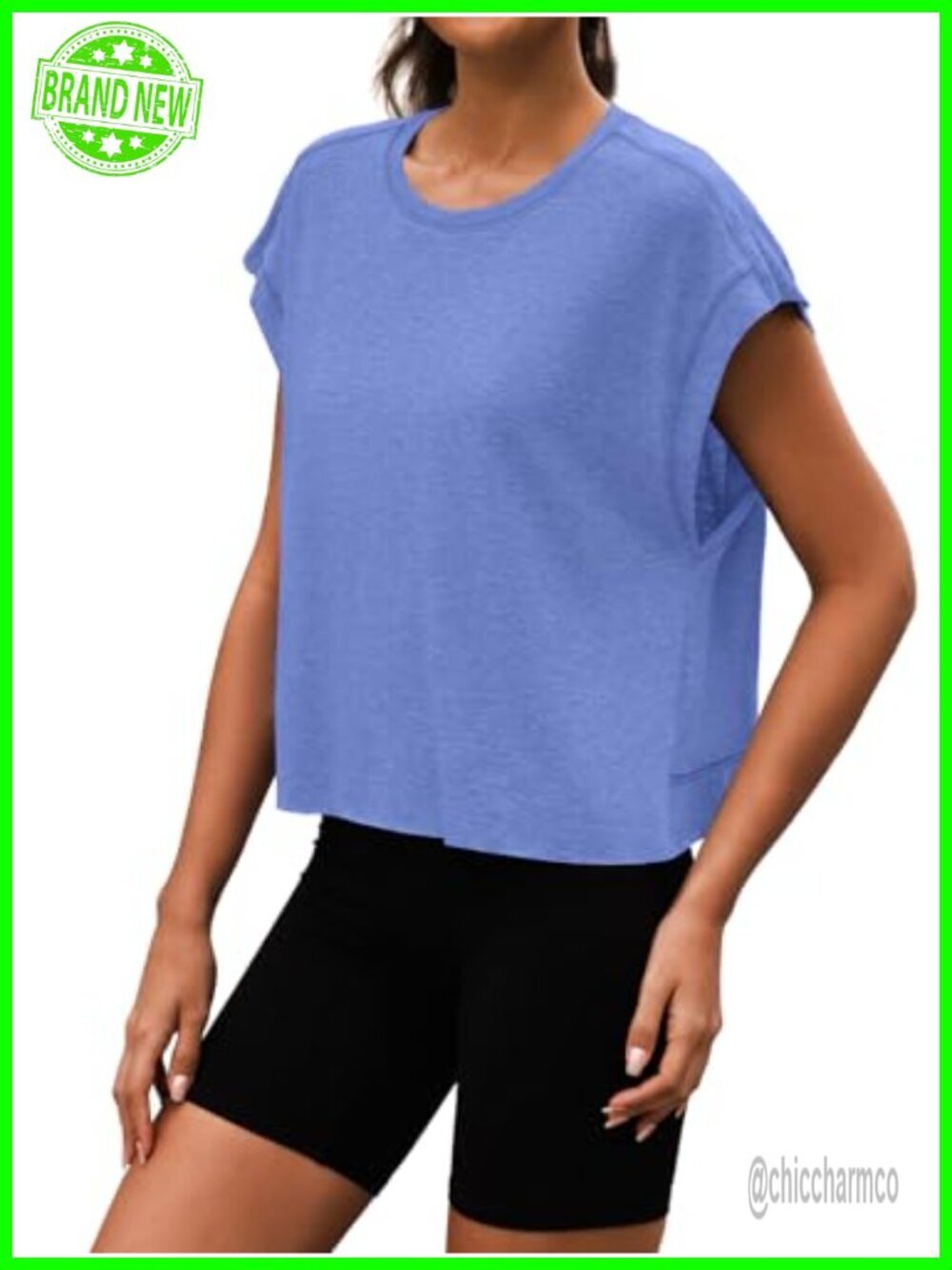 Open Back Crop Tee - Short Sleeve Yoga Gym Shirt - Picture 2 of 7